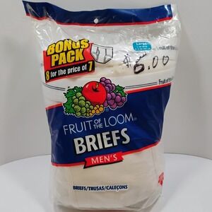 Men's Vintage 2005 Fruit of the Loom Briefs 8 Bonus Pack Large 38-40, Brand New